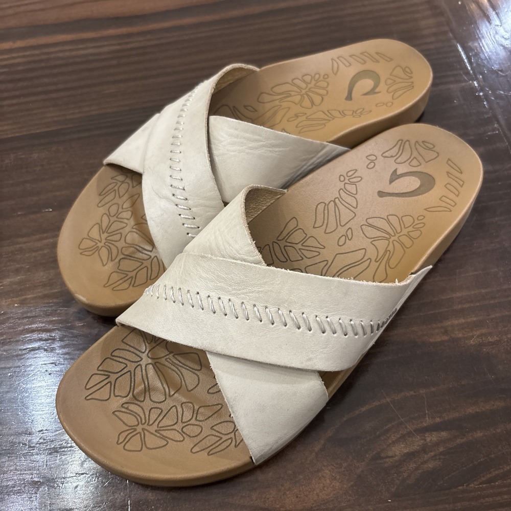 Olukai Leather Kipe a Olu Women's Crisscross Slide Sandals Size 6